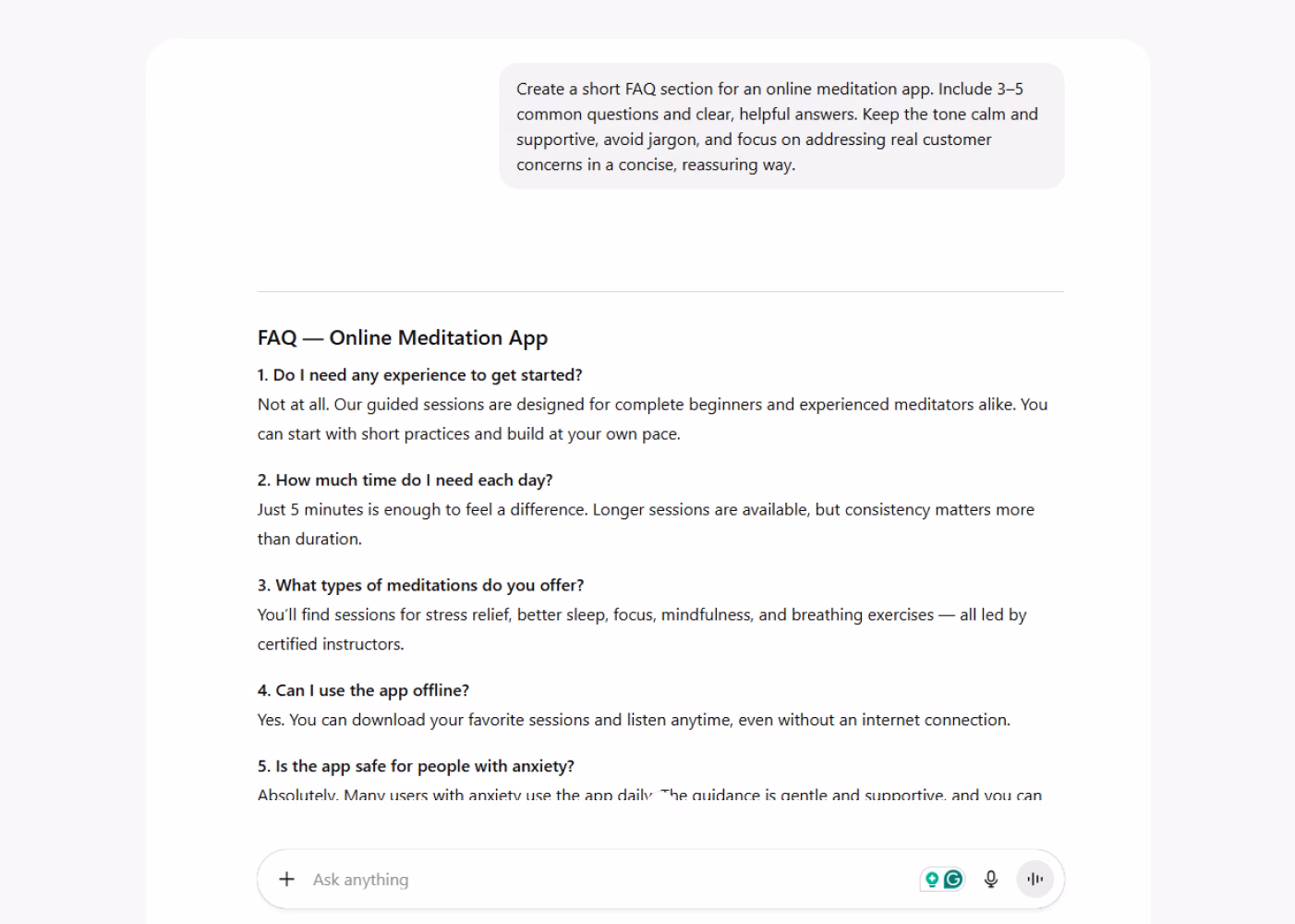 FAQ Section - output - screenshot