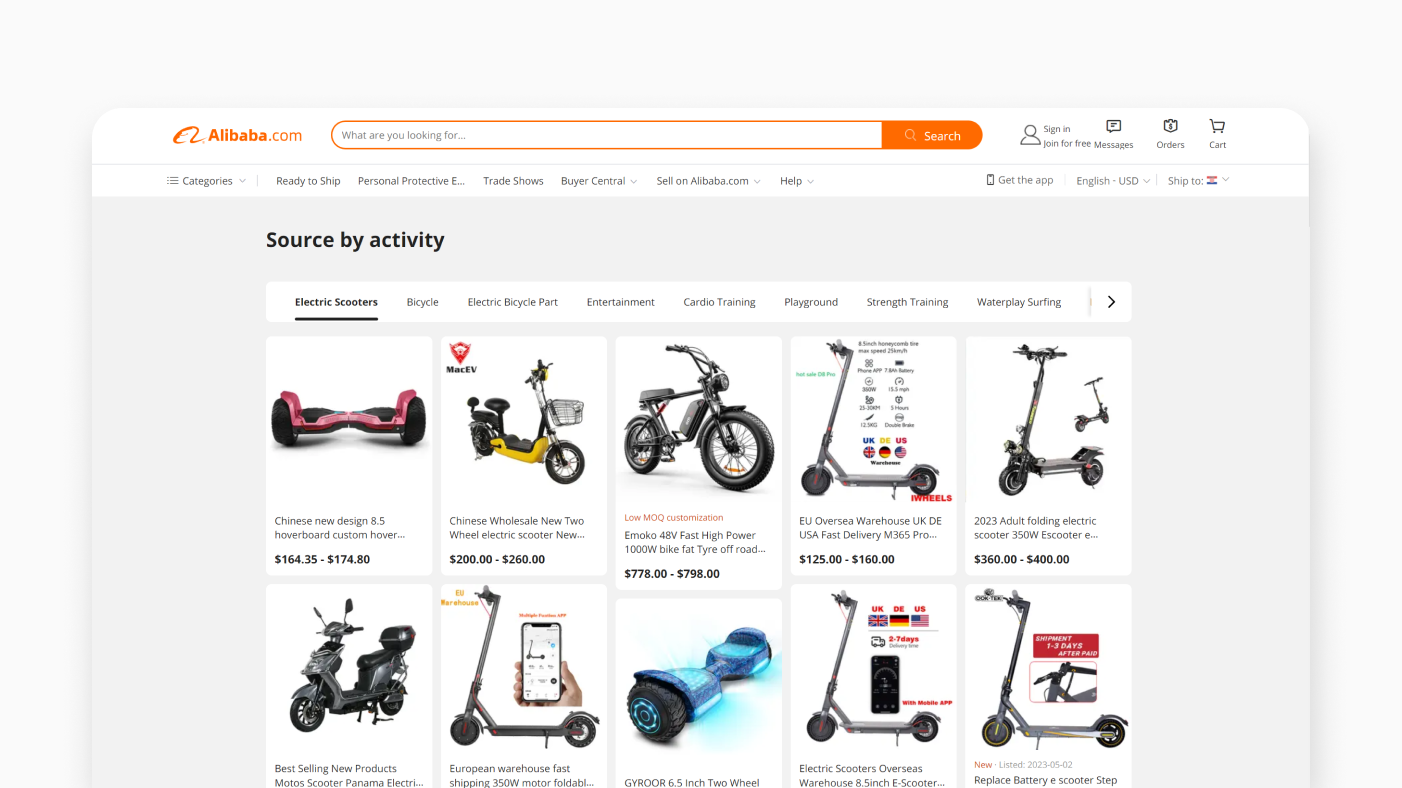Electric scooter offer on Alibaba