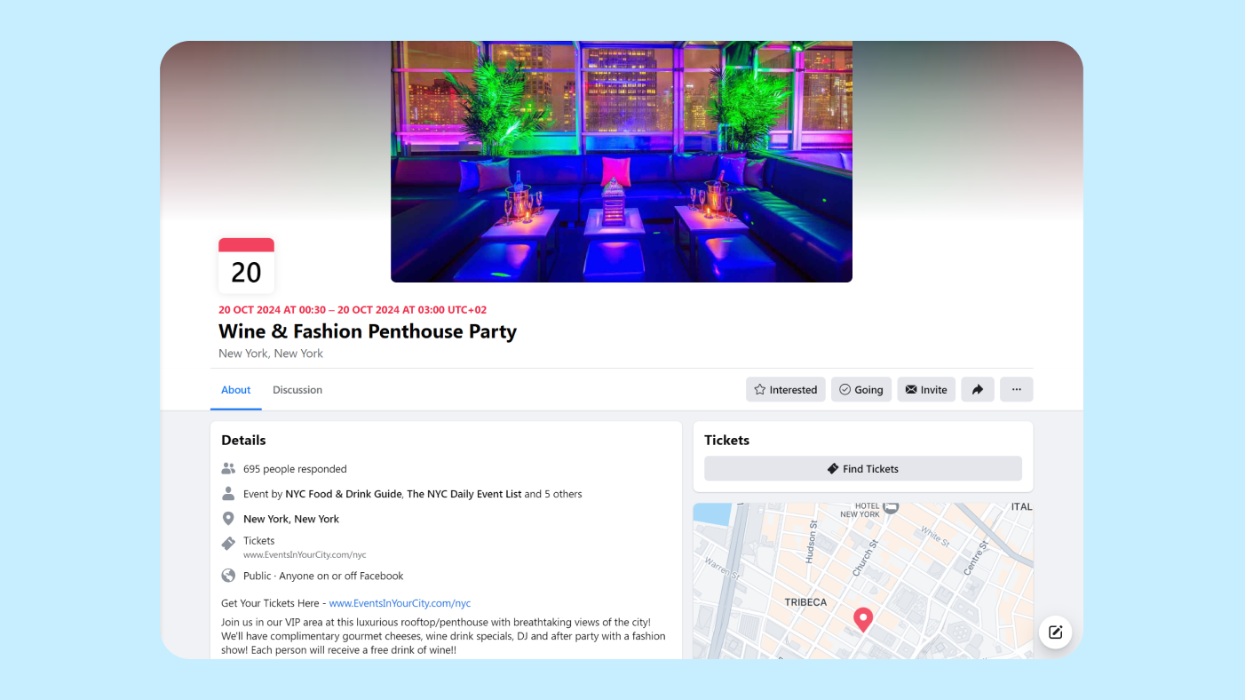 Facebook event - Wine and fashion penthouse party