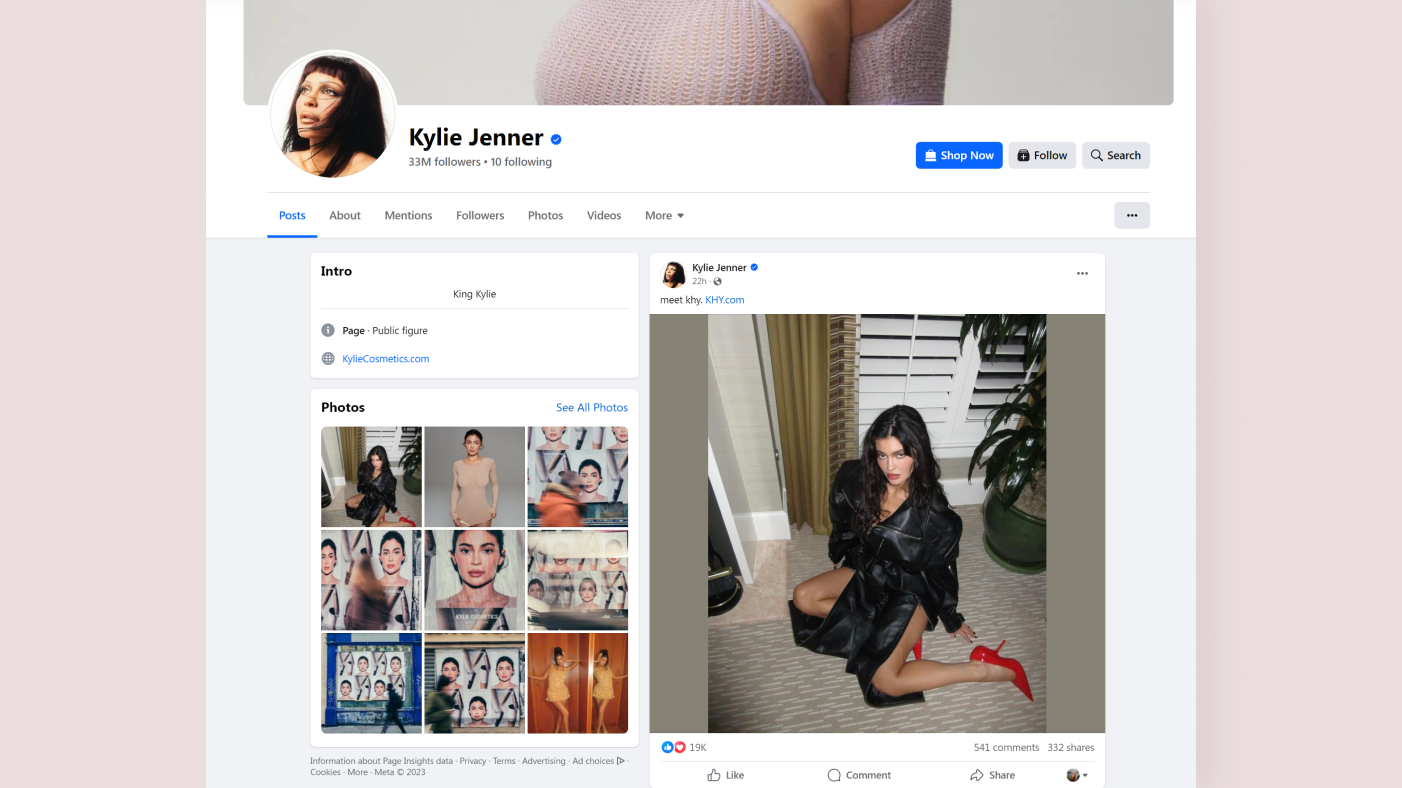 Kylie Jenner profile on Facebook