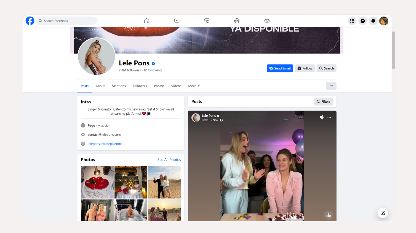 Lele Pons Facebook profile