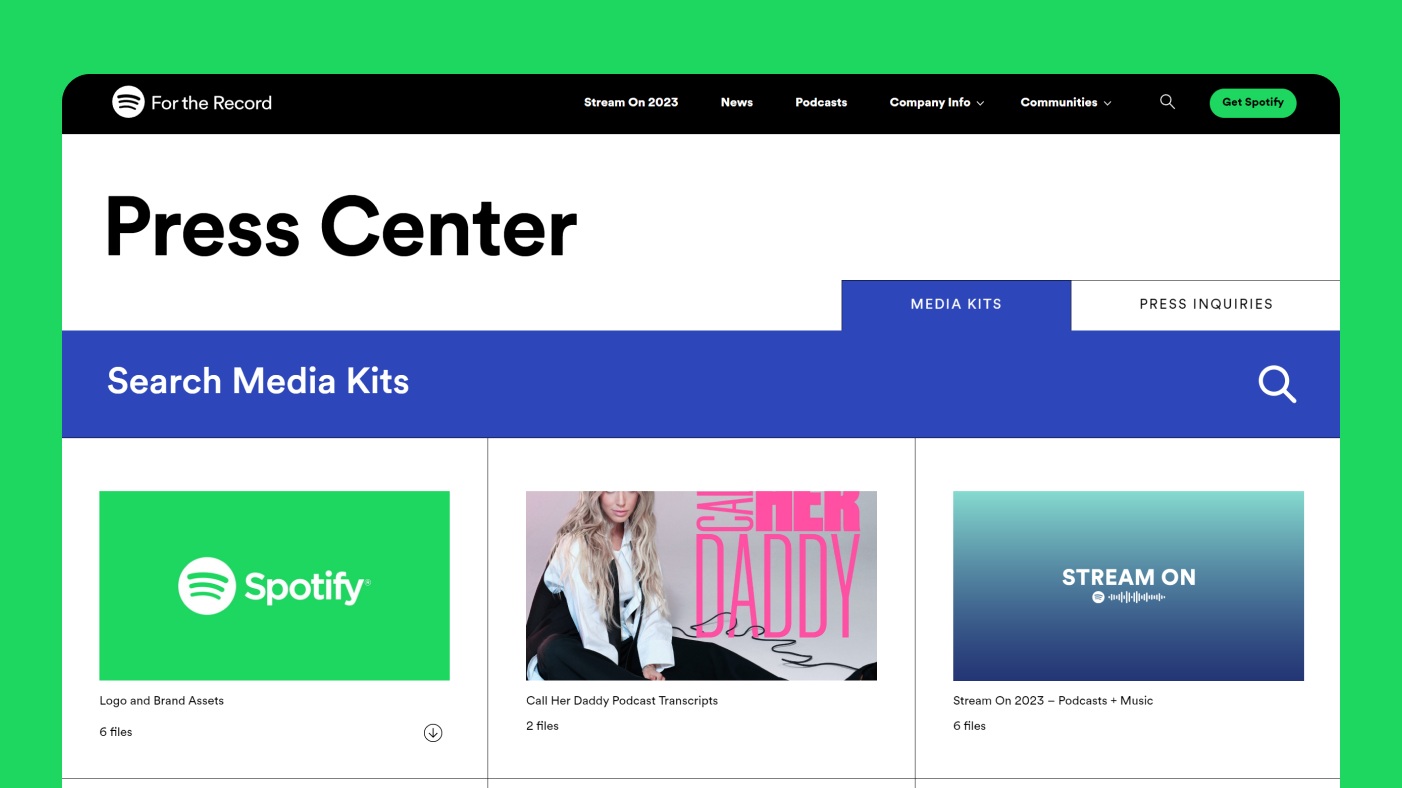 Media Kit options on Spotify
