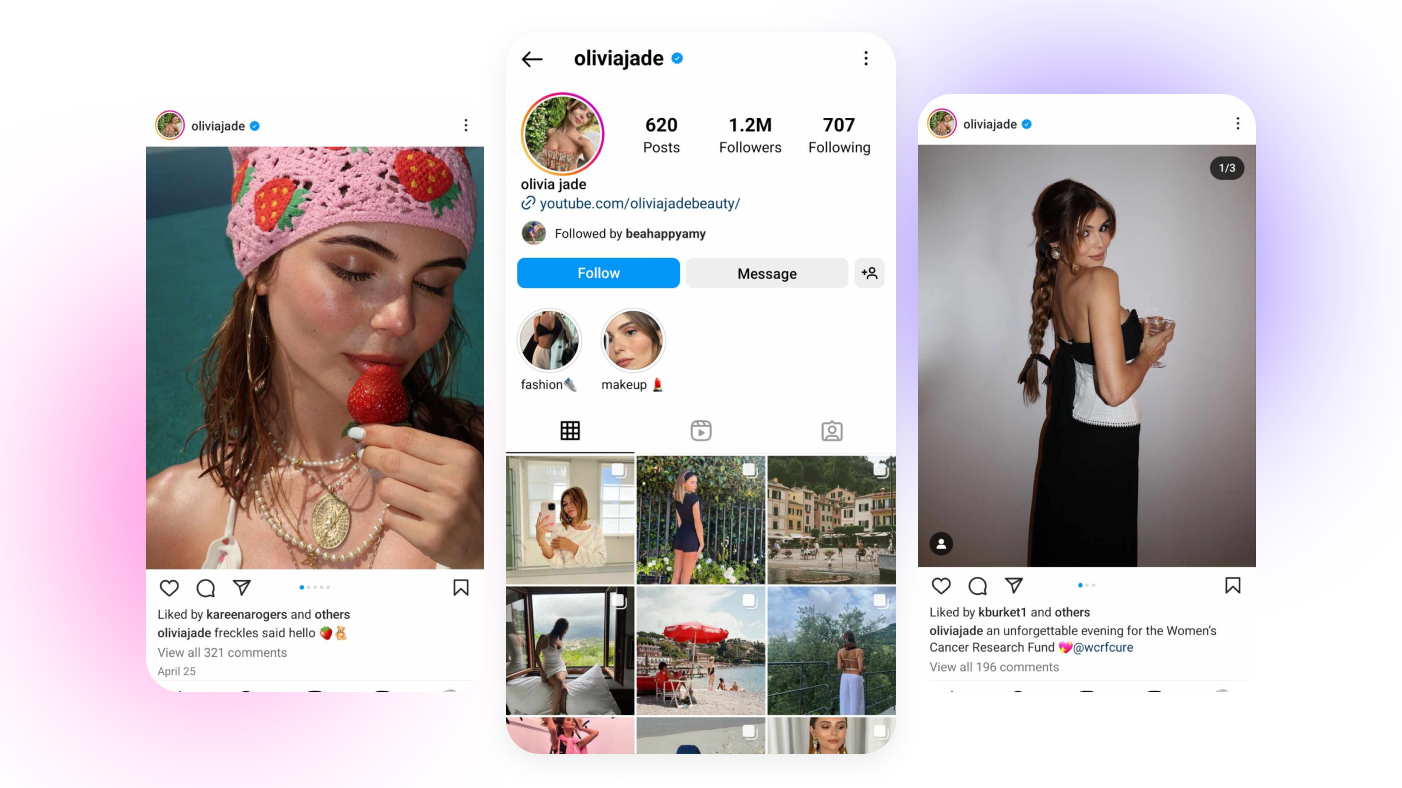 Profile of Olivia Jade on Instagram