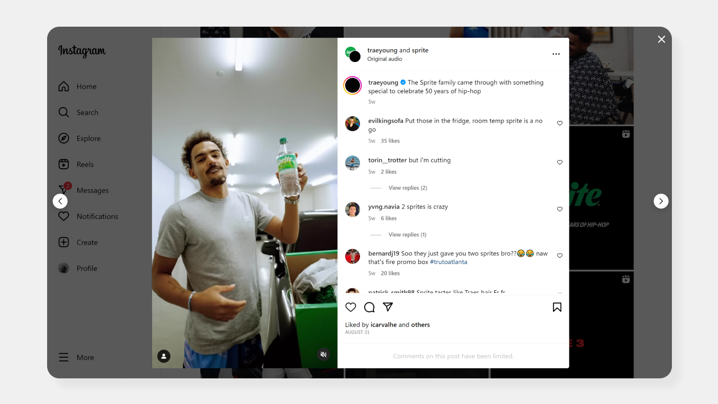 Trae Young promoting Sprite on Instagram