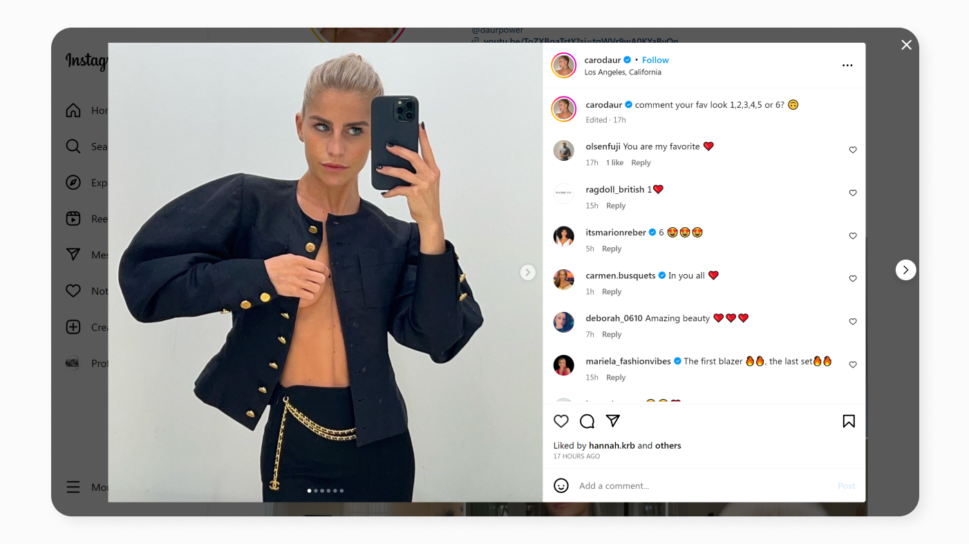 Instagram profile of Caroline Daur