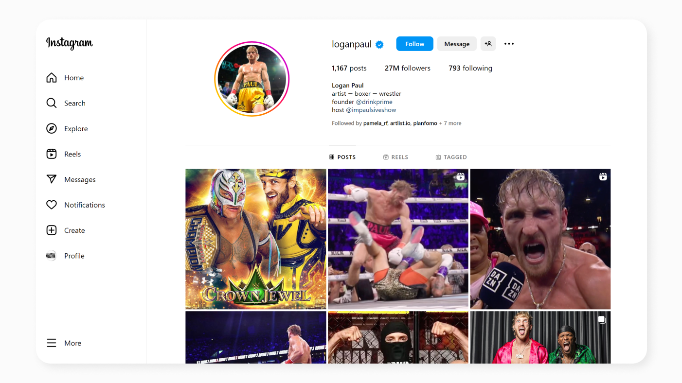 Instagram feed of Logan Paul