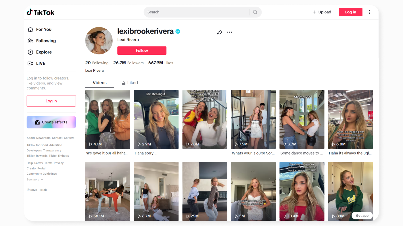 TikTok account of Lexi Brook Rivera