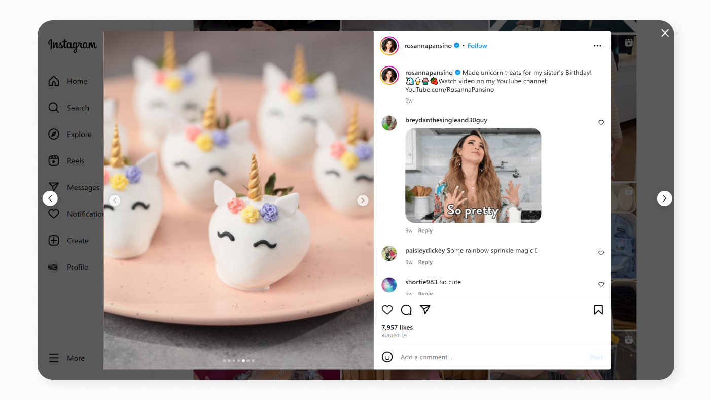 Instagram post of Rosanna Pansino